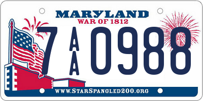 MD license plate 7AA0988