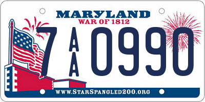 MD license plate 7AA0990