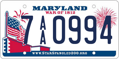 MD license plate 7AA0994