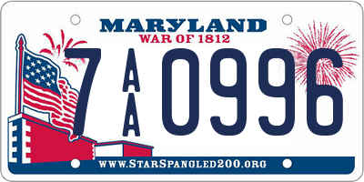 MD license plate 7AA0996