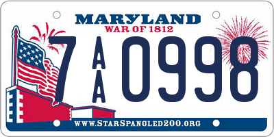 MD license plate 7AA0998