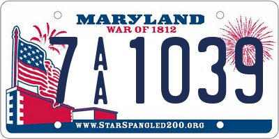 MD license plate 7AA1039