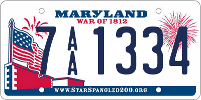 MD license plate 7AA1334