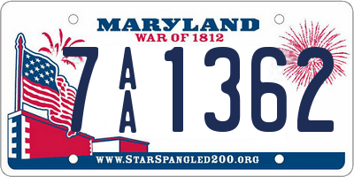 MD license plate 7AA1362