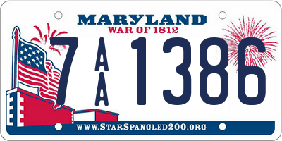 MD license plate 7AA1386