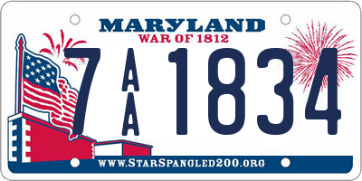 MD license plate 7AA1834