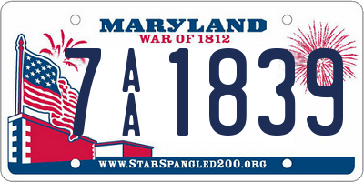 MD license plate 7AA1839