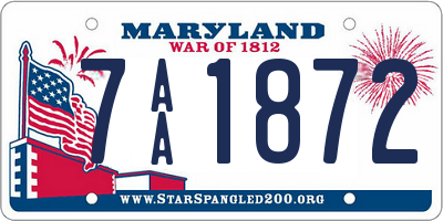 MD license plate 7AA1872