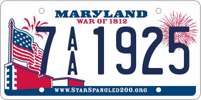 MD license plate 7AA1925