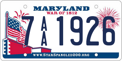 MD license plate 7AA1926