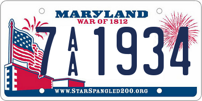 MD license plate 7AA1934