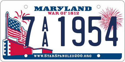 MD license plate 7AA1954