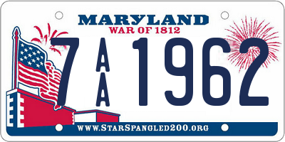 MD license plate 7AA1962