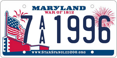 MD license plate 7AA1996