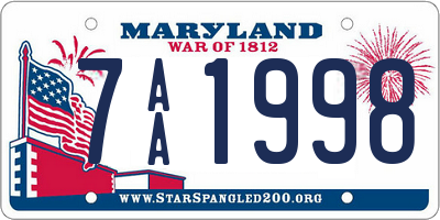 MD license plate 7AA1998