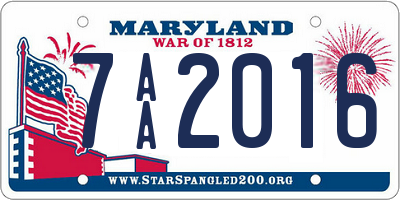 MD license plate 7AA2016