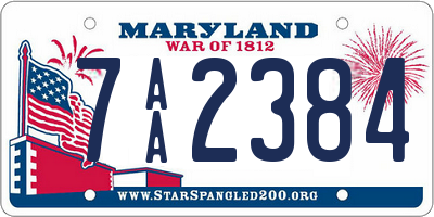 MD license plate 7AA2384