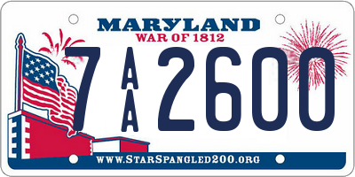 MD license plate 7AA2600