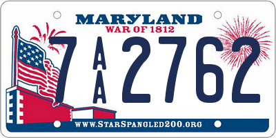 MD license plate 7AA2762