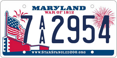 MD license plate 7AA2954