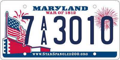 MD license plate 7AA3010
