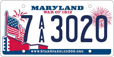 MD license plate 7AA3020