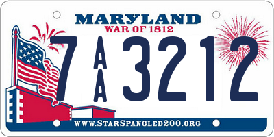 MD license plate 7AA3212