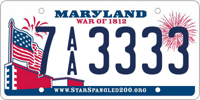 MD license plate 7AA3333