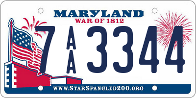 MD license plate 7AA3344