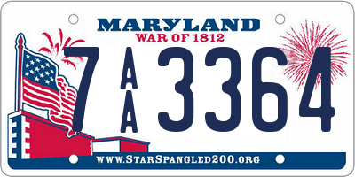MD license plate 7AA3364
