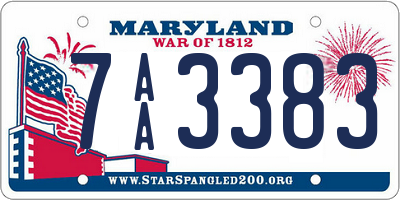 MD license plate 7AA3383
