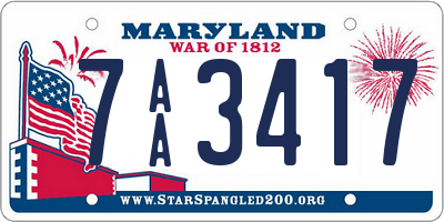 MD license plate 7AA3417