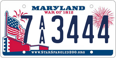 MD license plate 7AA3444