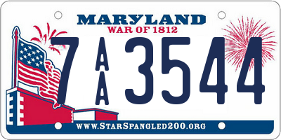 MD license plate 7AA3544