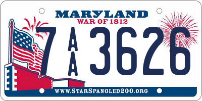 MD license plate 7AA3626