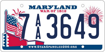 MD license plate 7AA3649