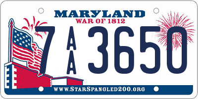 MD license plate 7AA3650