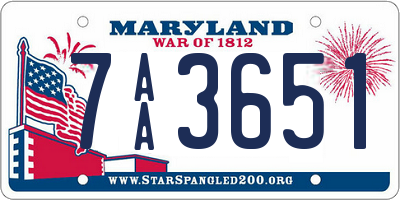 MD license plate 7AA3651