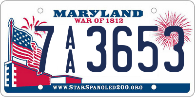 MD license plate 7AA3653