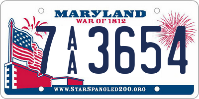 MD license plate 7AA3654