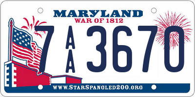 MD license plate 7AA3670