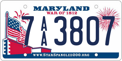 MD license plate 7AA3807