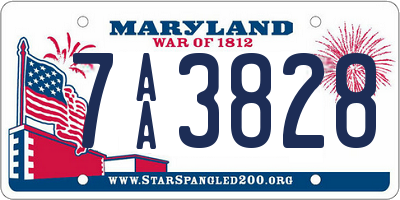 MD license plate 7AA3828