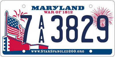 MD license plate 7AA3829