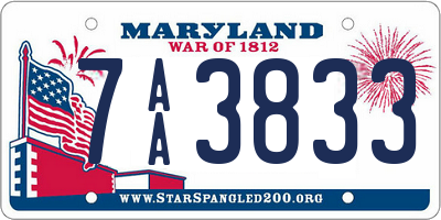 MD license plate 7AA3833