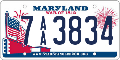 MD license plate 7AA3834