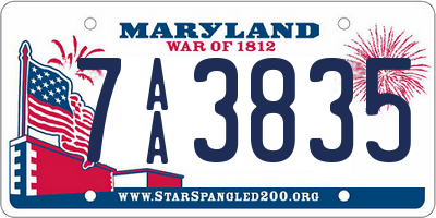 MD license plate 7AA3835