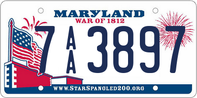 MD license plate 7AA3897