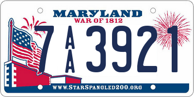 MD license plate 7AA3921
