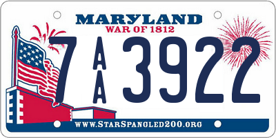 MD license plate 7AA3922
